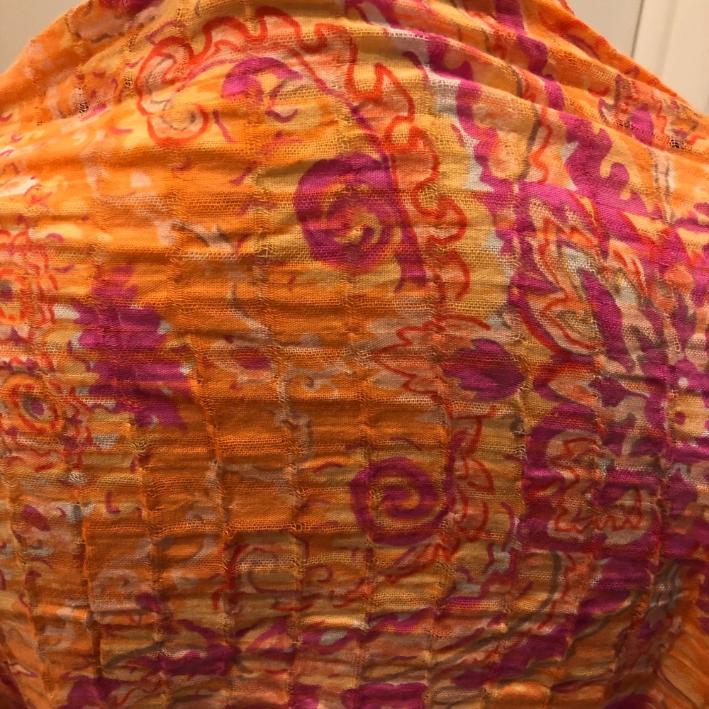 Colorful Orange and Pink Fringed  Scarf/ Throw - Picture 4 of 5